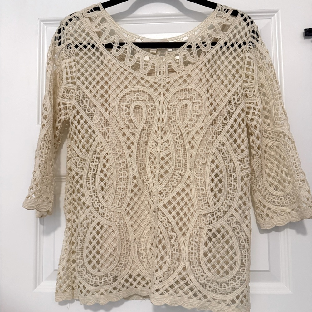 BEAUTIFUL IVORY LACE CROCHET BOHEMIAN TOP BY ADIVA NWOT